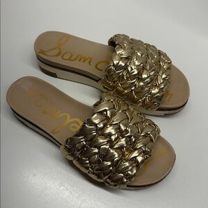 Sam Edelman Ainslie Sandals Slip On Braided Slides Shoes Metallic Gold Size 8